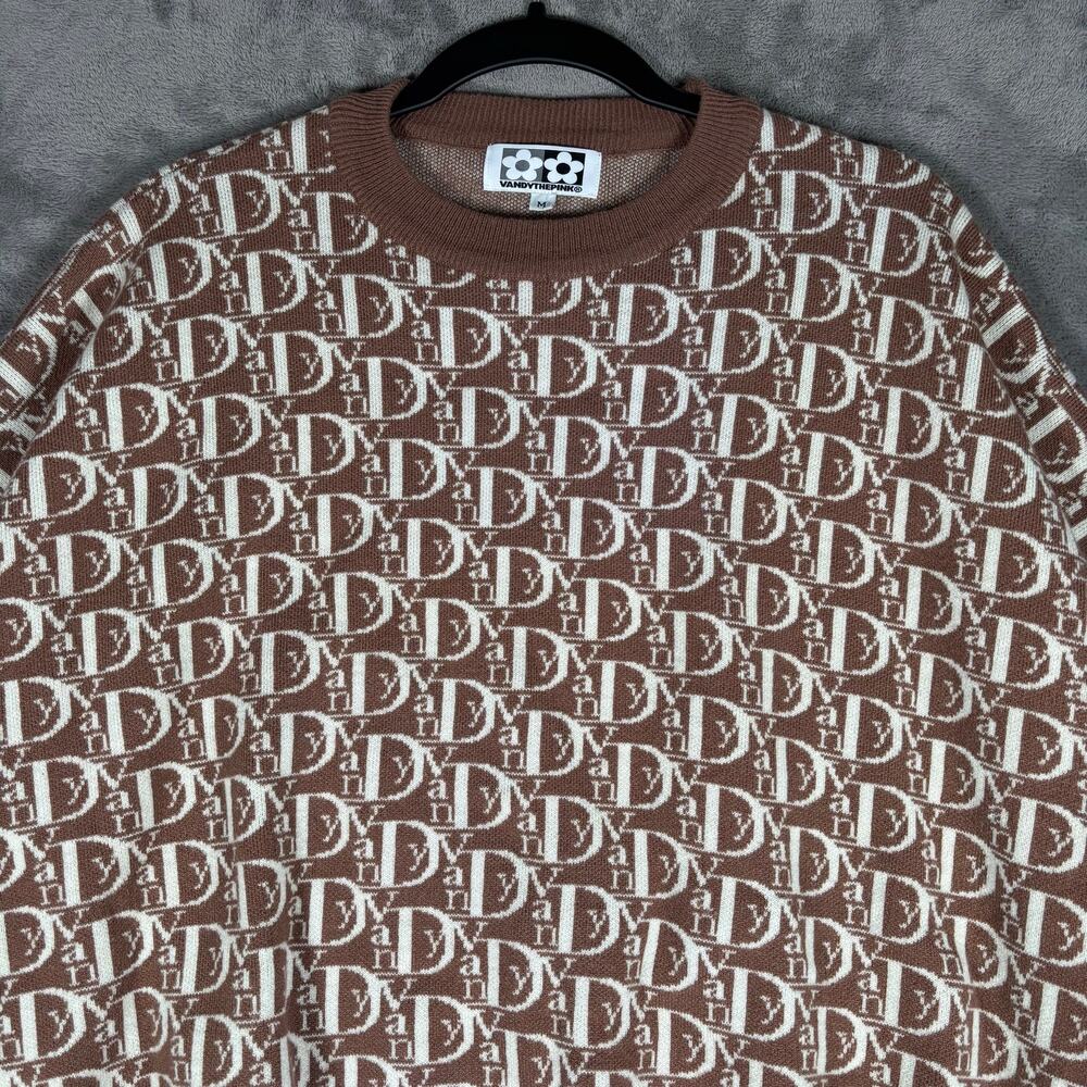 Vandy The Pink Vior Wool Blend Knit Sweater Streetwear Brown Cream Unisex M - Picture 2 of 7